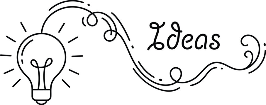 Hand drawn light bulb with ideas concept for creative inspiration and innovation in business and education settings