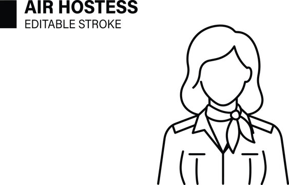 Editable air hostess line icon for travel and aviation industry use