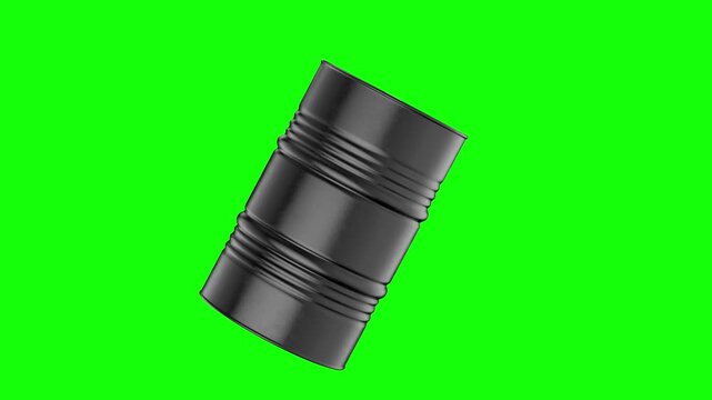 A black metal barrel rotates seamlessly. Metal barrels containing oil, fuel, gasoline, diesel, and chemical plant byproducts. Chemical and nuclear waste disposal. A template for your motion design.