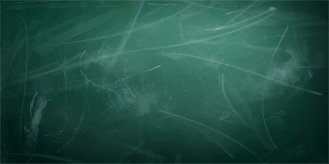 Green Chalkboard Texture Background with Dusty Erased Chalk Marks and Smudges, Dark Classroom Blackboard Surface with Subtle Gradient for Education and Vintage Design Use. © Moaz
