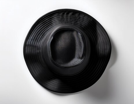 black wide brim bucket hat on white background casual summer wear top down view