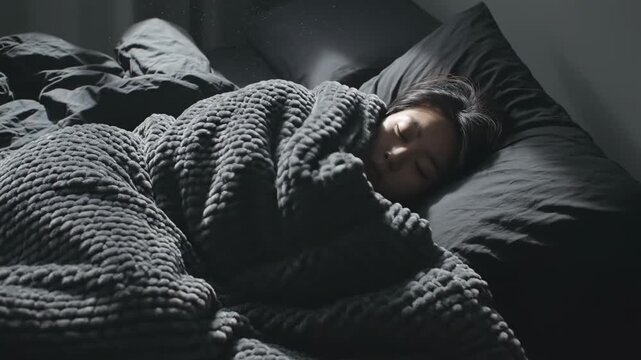 Woman Sleeps Comfortably Wrapped in a Warm Quilt Enjoying the Quiet Night