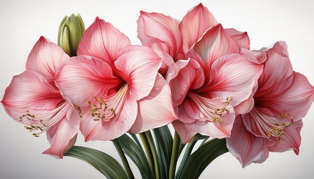 pink amaryllis flowers isolated on white background