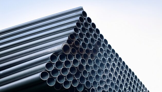 stack of metal pipes creating industrial geometric pattern on white background