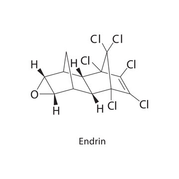 Endrin skeletal structure. insecticide compound schematic illustration. Simple diagram, chemical formula.