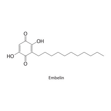 Embelin skeletal structure. quinone compound schematic illustration. Simple diagram, chemical formula.