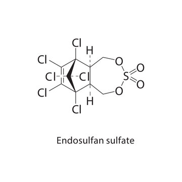 Endosulfan sulfate skeletal structure. insecticide compound schematic illustration. Simple diagram, chemical formula.