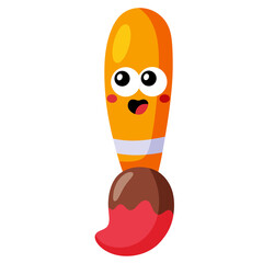 Cute cartoon paintbrush character with red paint isolated on transparent background © Boonsub