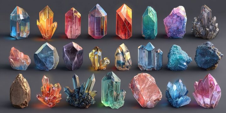 3D and 2D Magic Crystal Icons for Game Design and AI-Generated Radiant Runestones