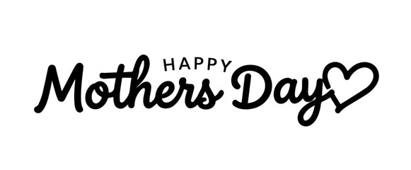 Happy Mothers Day modern typography logo with elegant cursive script lettering and heart icon for stickers and cards © AFRAN STUDIO