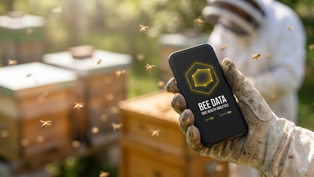 Hand Holding Smartphone with Dark UI Displaying Honeycomb Graph for Data Tracking