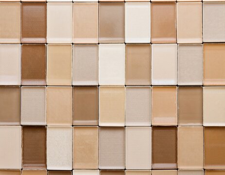 a wall of light brown and beige tiles