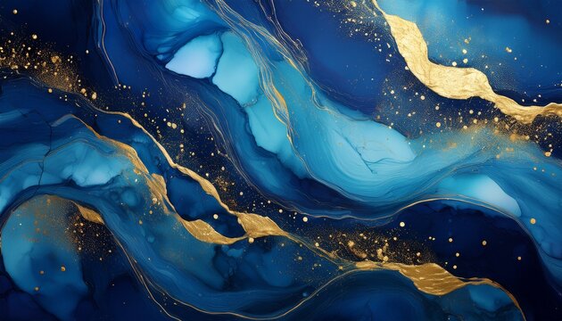 abstract blue textured background with gold accents and specks