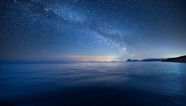 starry sky and calm sea surface at night background