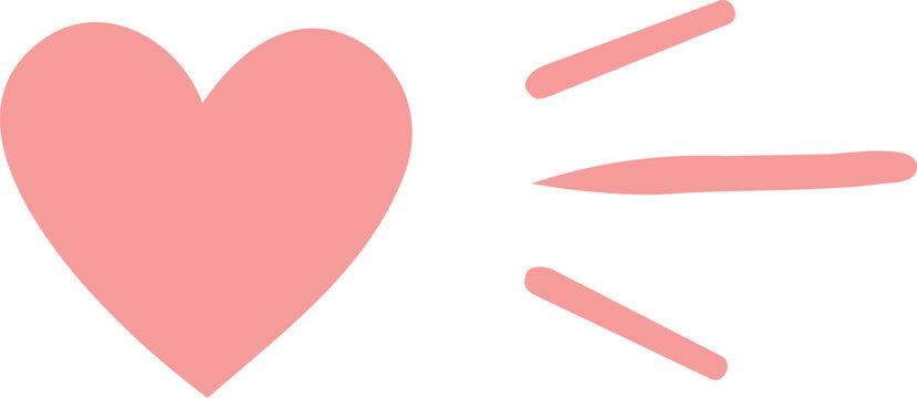A simple pink solid heart icon with three radiating lines suggesting emphasis or love