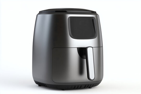 Modern black air fryer with digital display, kitchen appliance