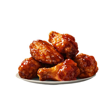 Buffalo wings coated in spicy sauce on a plate illustration vector style isolated die cut.