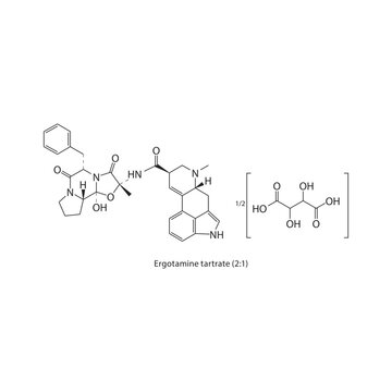 Ergotamine tartrate (2:1) skeletal structure. salt compound schematic illustration. Simple diagram, chemical formula.