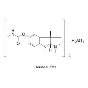 Eserine sulfate skeletal structure. acetylcholinesterase inhibitor compound schematic illustration. Simple diagram, chemical formula.