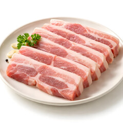 Fototapeta premium Raw Pork Belly Slices on White Plate