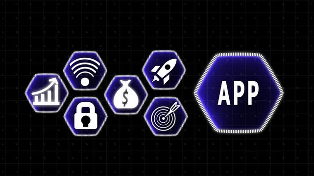 Digital business concept with app icon and related icons on a grid background application software