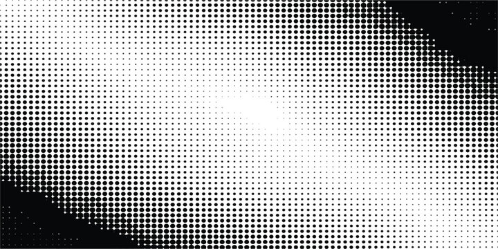 Abstract black and white halftone dot pattern texture with gradient transition