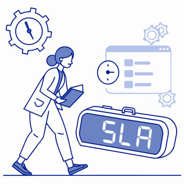 Businesswoman walking with sla timer and clock on white background