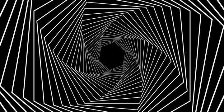 Abstract Black and White Pattern with Stairs. Spiral Hexagonal Tunnel. Geometric Psychedelic Background. Raster. 3D Illustration
