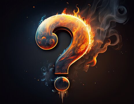 burning question mark on black background