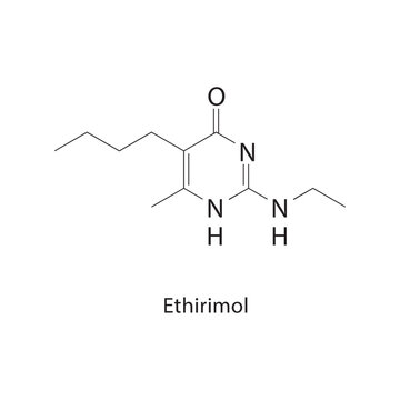 Ethirimol skeletal structure. fungicide compound schematic illustration. Simple diagram, chemical formula.
