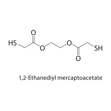 1,2-Ethanediyl mercaptoacetate skeletal structure. ester compound schematic illustration. Simple diagram, chemical formula.