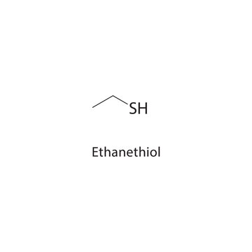 Ethanethiol skeletal structure. thiol compound schematic illustration. Simple diagram, chemical formula.