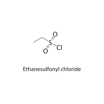 Ethanesulfonyl chloride skeletal structure. sulfonyl chloride compound schematic illustration. Simple diagram, chemical formula.