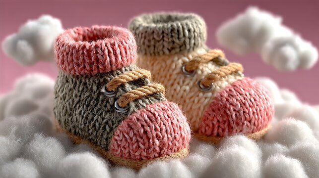 Cute baby shoes on fluffy white blanket dreamy newborn concept wallpapers