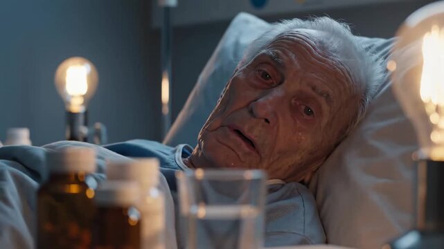 Elderly Patient Resting Patiently While Receiving Medical Care in a Hospital Bed