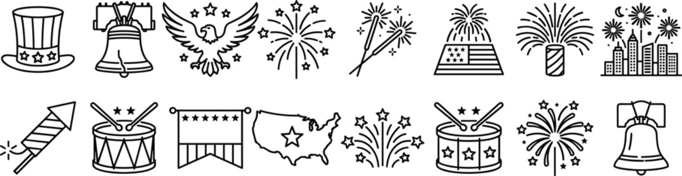 American Independence Day Celebration Icon Set
