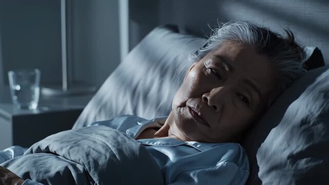Elderly Woman Resting In Bed: A Peaceful Visualization Of Sleep And Relaxation