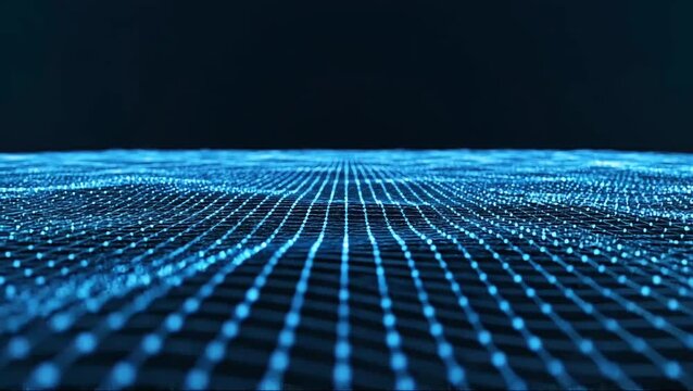 Digital Grid Landscape with Waving Data Field