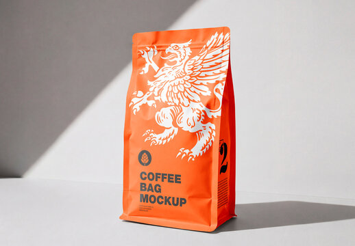 Blank white stand up pouch packaging mockup minimal shadows