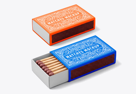 Matchbox mockup with matches inside minimal packaging design