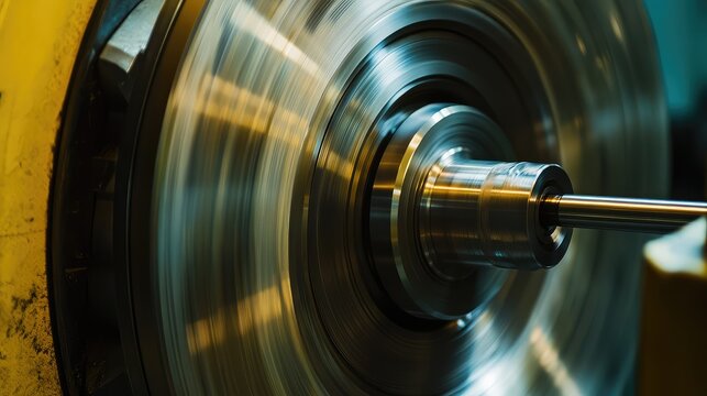 Industrial spinning machine creating precise metal components in a factory, highlighting manufacturing progress and the efficiency of modern engineering processes
