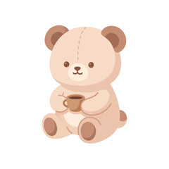 Obraz premium Cute Teddy Bear Holding Coffee Cup Kawaii Pastel Illustration