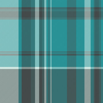Tweed plaid fabric seamless, material check pattern vector. Knot textile texture background tartan in cyan and grey colors.