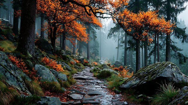 Dense old growth deciduous forest in peak golden fall foliage wallpapers