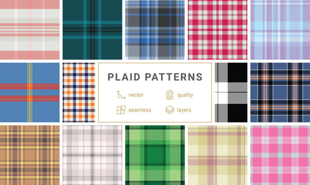 Decorative plaid collection for the design and textile industry. Perfect for apparel lines, furniture fabrics, and digital design presentations.
