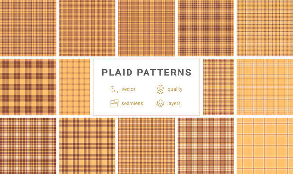 Elegant seamless plaid pattern in warm brown and tan shades. This versatile textile design is ideal for rustic backgrounds, autumn decor, digital wallpaper, and vintagestyle graphic art.