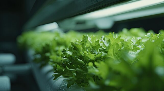 Hydroponic lettuce growing under artificial light