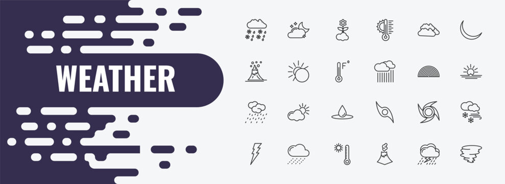 weather outline icon set. linear vector for ui, web and mobile. thin line cloudy night, spring, clouds icons.