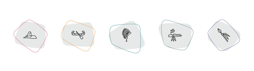 culture outline icon set. linear vector for ui, web and mobile. thin line rio de janeiro, native american canoe, indian headdress icons. © Farahim