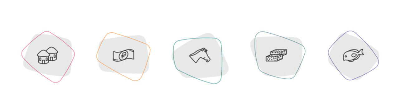 culture outline icon set. linear vector for ui, web and mobile. thin line indian village, ruble, horse head icons.